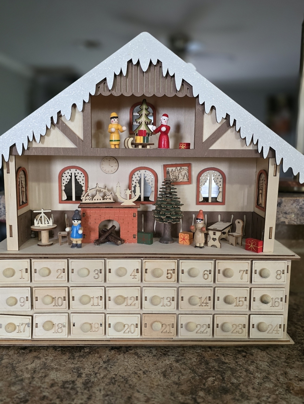 Small Foot Living Room Advent Calendar with Lights, Wood Nature, 39 x 10 x 38 cm